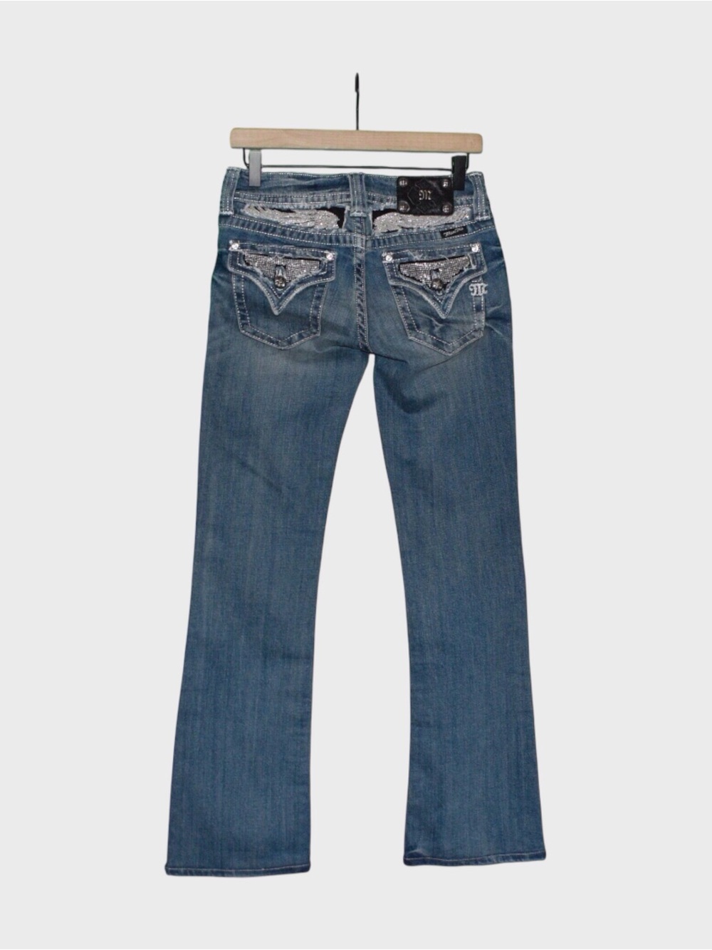 Miss Me Low Rise Bootcut Angel Wing Bling Jewel Jeans JP5010